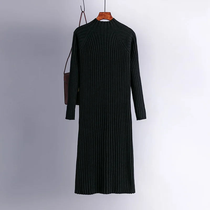 Chic Autumn winter maxi thick Sweater dress Women flare Sleeve casual warm straight long Sweater dress female loose knit dress