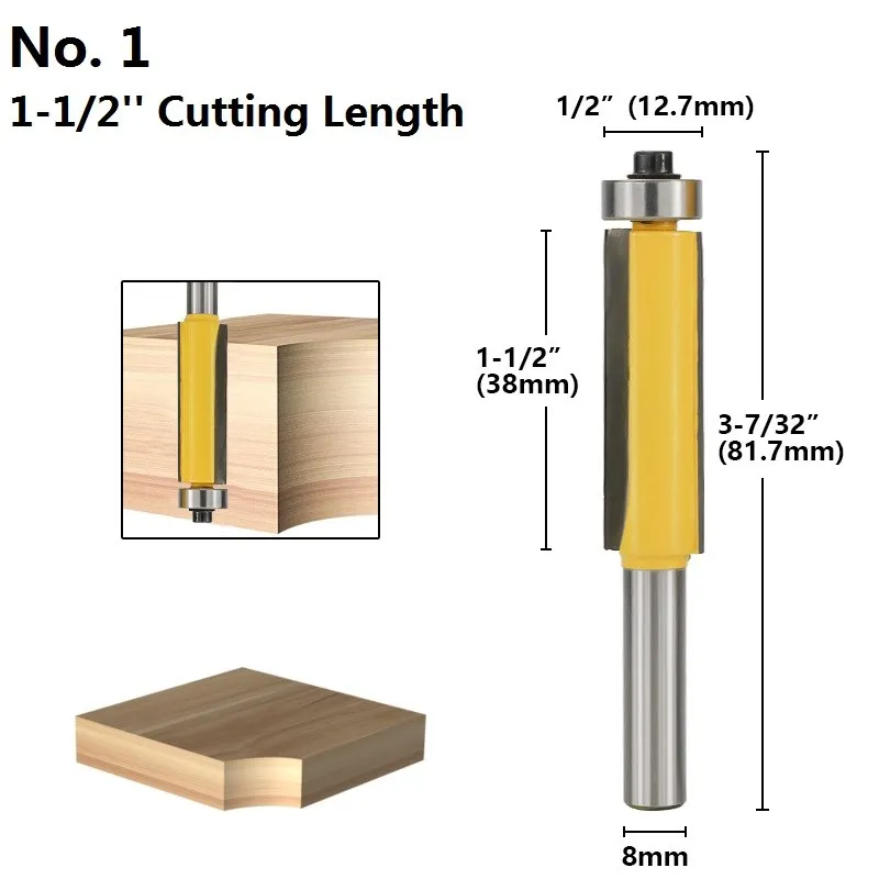 XCAN 1pc 8mm 1/2''(12.7mm) Shank Bearing Guide Template Router Bit Carbide Pattern Router Bit Wood Flush Trimming Milling Cutter