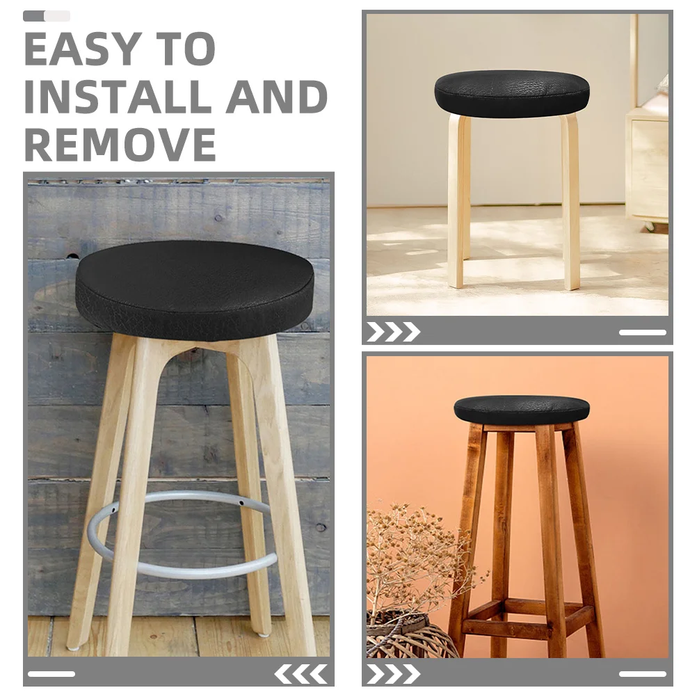 Ronde barkruk stoelhoezen elastisch PU zwart krukkussenhoezen kussenovertrekken waterdicht wasbaar voor thuisbar keuken