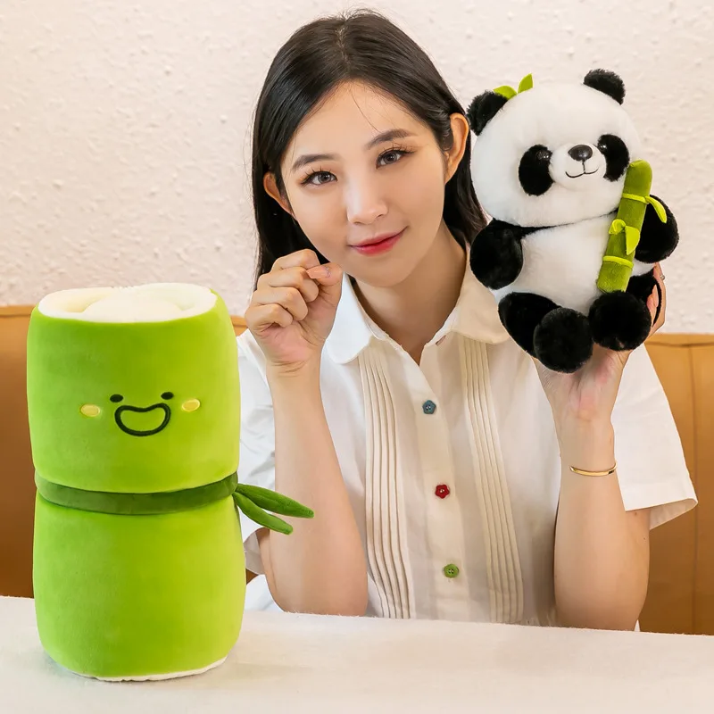 25CM Kawaii Bamboo Tube Panda Set Plush Pillow Doll Toy Cute Plushies Stuffed Animal Soft Hugging Kid Birthday Christmas Gift