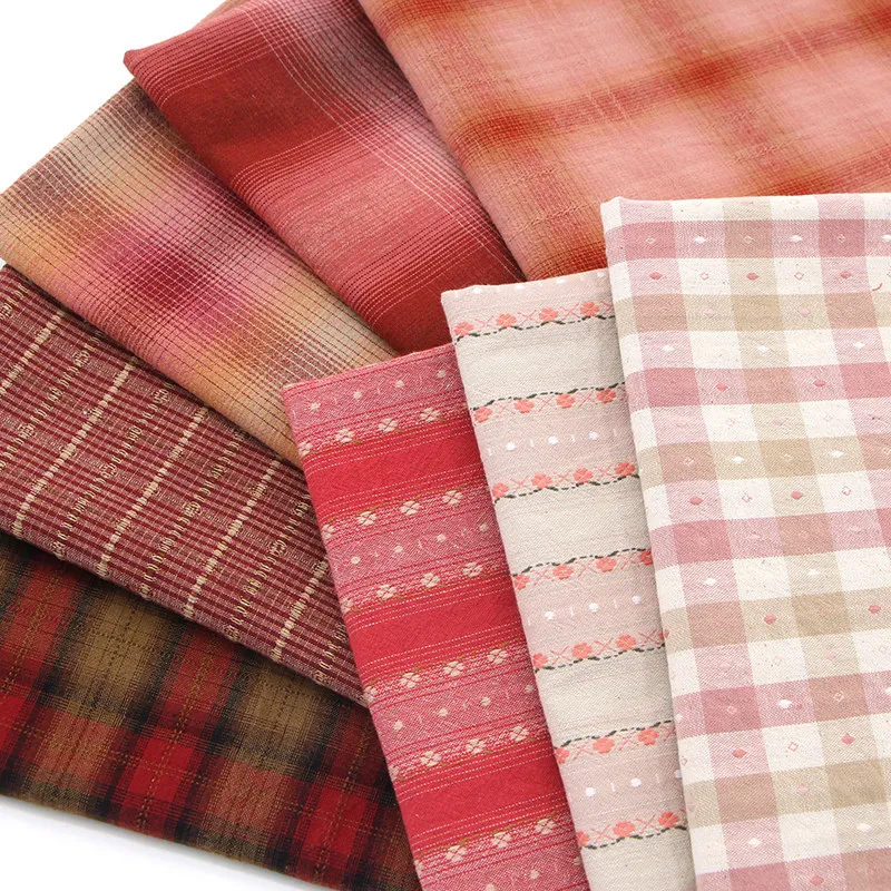 

50*140cm pink color Japanese Yarn-dyed fabric handmade DIY Patchwork 100% Cotton Fabric For Sewing Doll clothes Quilt cloth