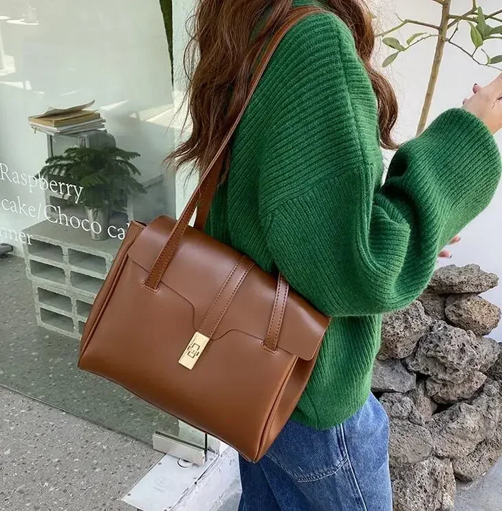 Vintage Women Handbag Large Capacity Pu Leather Shoulder Bags for Female Casual Totes Travel Ladies Hand Bag Brown Big Tote