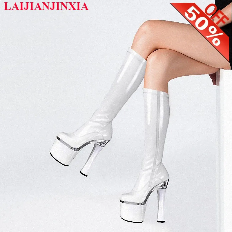 

New PU Party Quee Night Club High-Heeled Knee High Boots Women's Dance Shoes 18CM High Heels Boots B-062