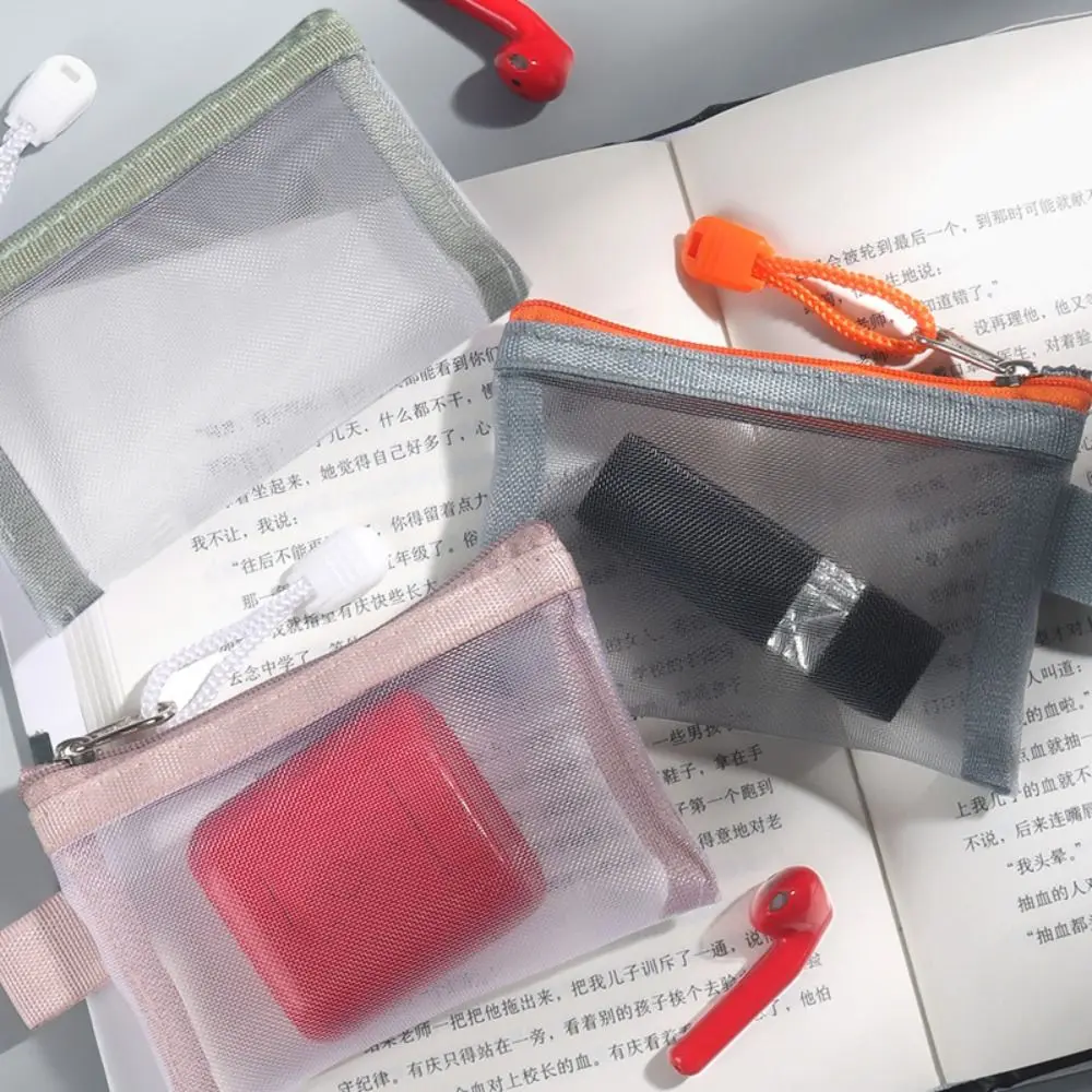 Change Storage Bag Mesh Zipper Bag Cosmetic Bag Card Bag Clear Mesh Bag Small Item Bag Solid Color Mini Coin Purse Travel