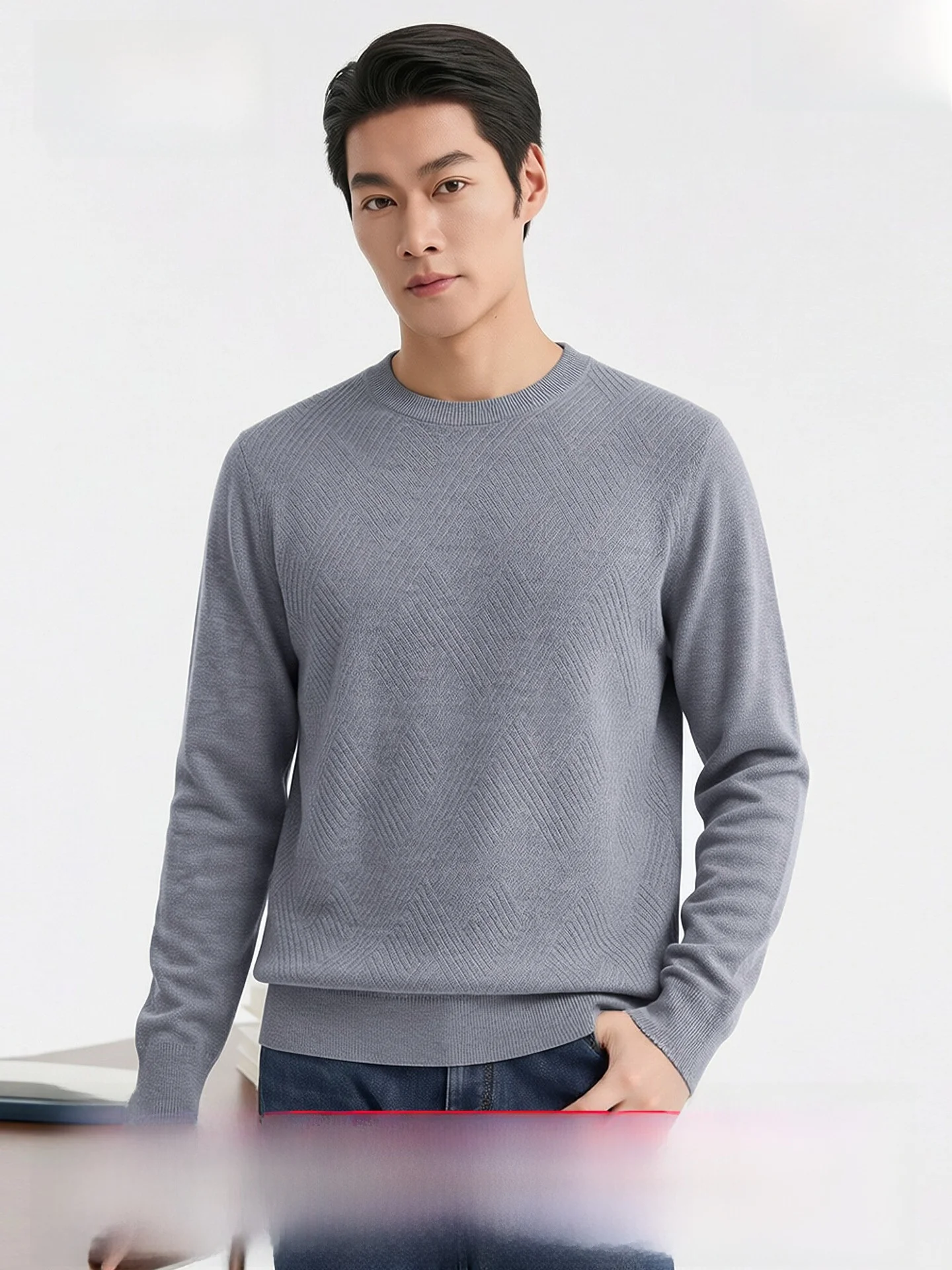 Hengyuanxiang Men's Knitted Wool Sweater Long Sleeve round Neck Fashion Urban Style Autumn Winter Pure Color Diamond Pattern ...