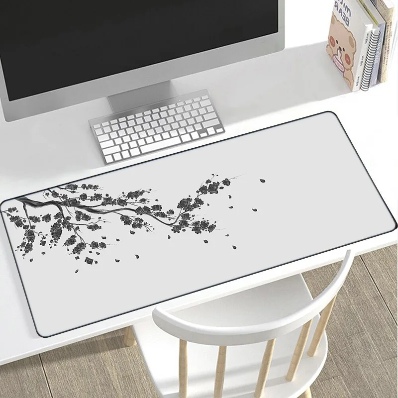 

Japanese style Gaming Mouse Pad Pink Sakura Mousepads Black White XXL Large Desk Mat Torii Art Mouse Mats Rugs for Laptop Gamer