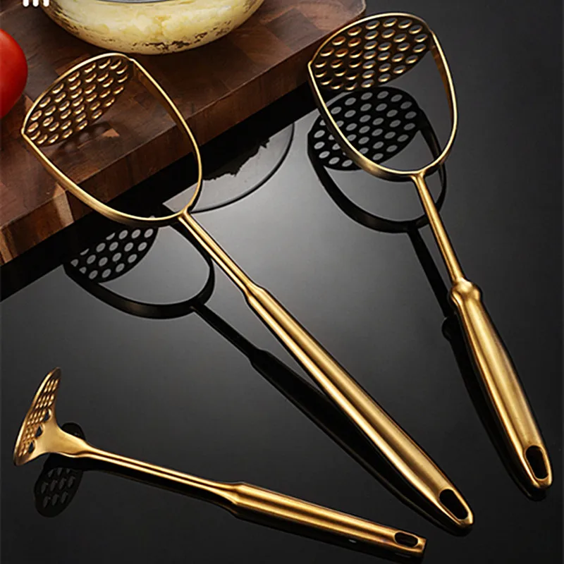 Gold Stainless Steel Potato Masher Pressed Ricer Smooth Mashed Manual Crusher Fruit Vegetable Tools Home Kitchen Gadgets