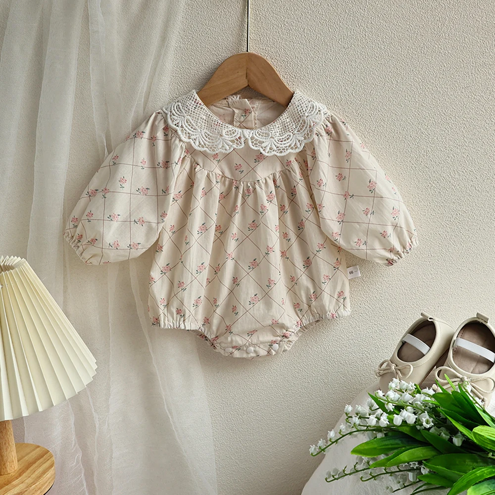 

MILANCEL Baby Bodysuit Toddler Girls Clothing Floral One Piece Lace Collar Baby Clothes