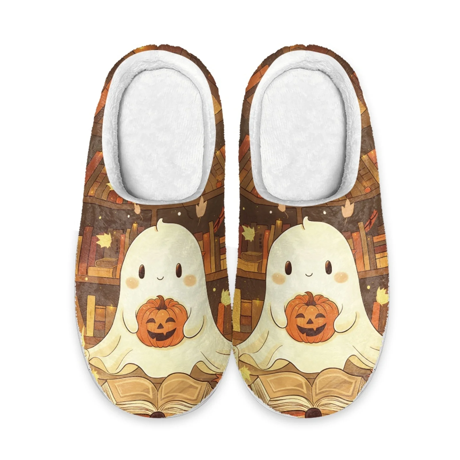 PENSTROLL Cute Ghost Halloween Non-Slip Winter Flannel Slippers Memory Foam Slipper for House New Mom Cozy Slides