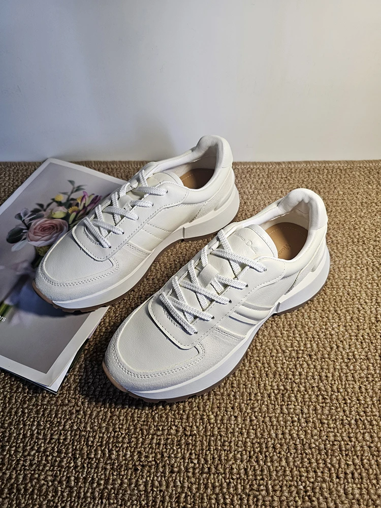 MOOQDAAX Spring Summer 2024 New Women\'s Shoes Genuine Leather Trim Shoes Heel Design Casual Platform Sneakers Women