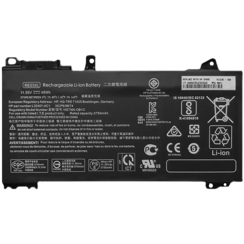 11.55V 45WH Original Laptop Battery RE03XL RF03XL For HP ProBook 430 440 445 450 455 G6 Series HSTNN-DB9N HSTNN-UB7R L32407-2B1