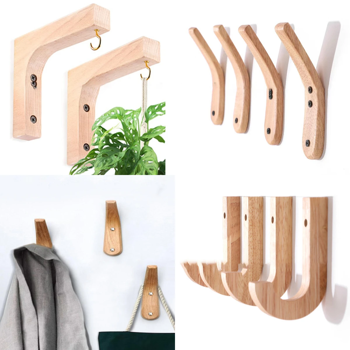 1pc Wooden Hanging Hooks Indoor Garden Plant Hanger Pots Basket Hooks Outdoor Wind Chime Holder Hook Towel Hat Coat Wall Hook