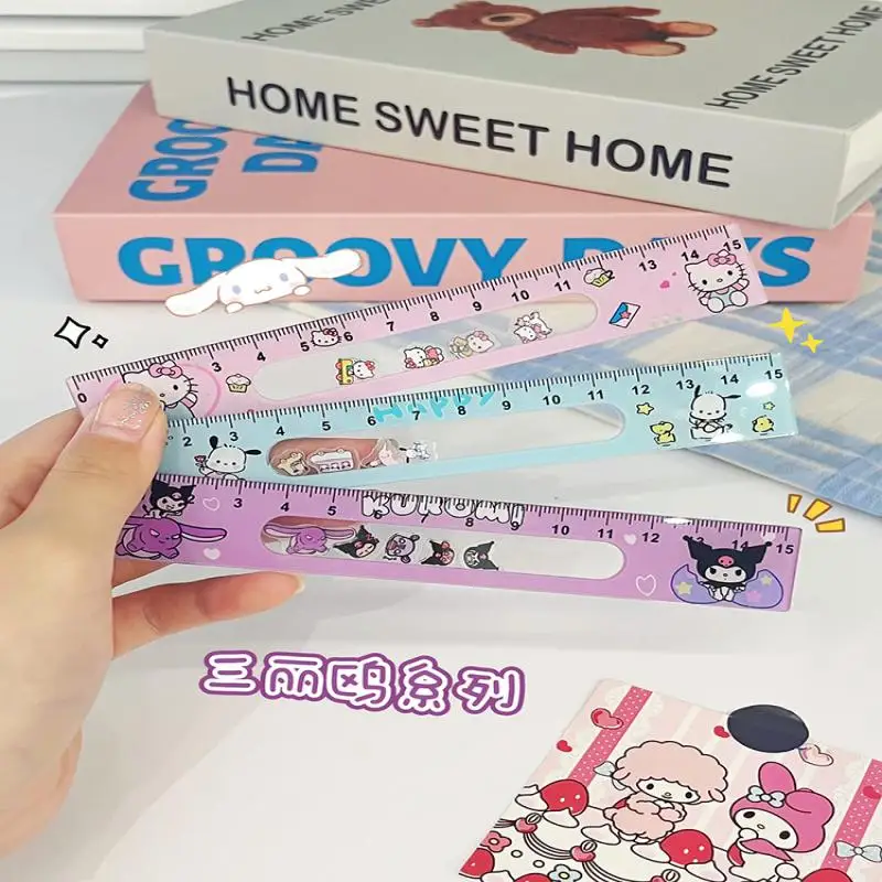 Student Set Sanrio Ruler Cute Hellokitty Kuromi Loopy Doll Swaying Back Forth Good-Looking Children Learning Stationery Supplies