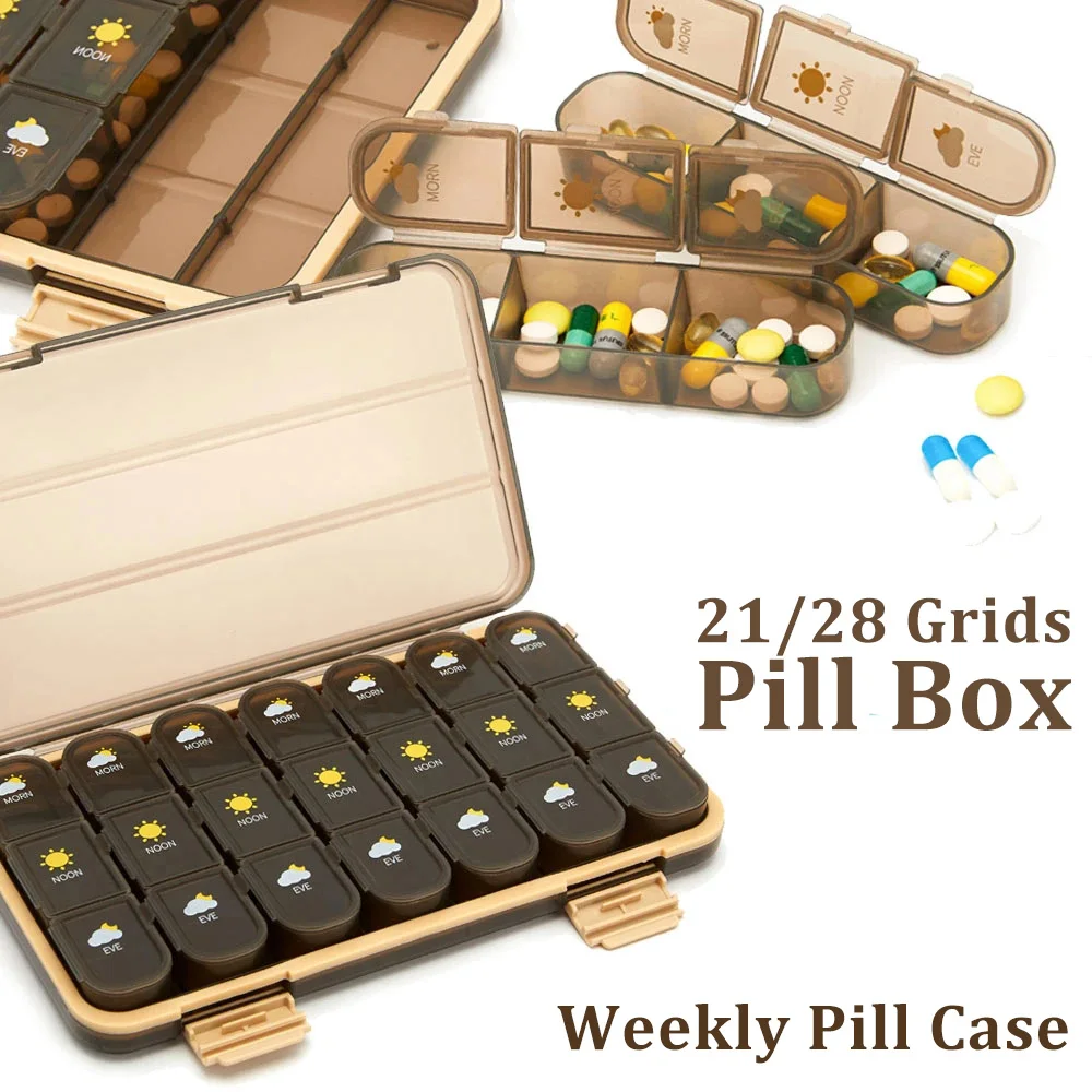 Portable 21/28 Grids Weekly Pill Box Medicine Dispenser Tablet Organizer Storage Boxes 7 Days Compartment Pills Case Container