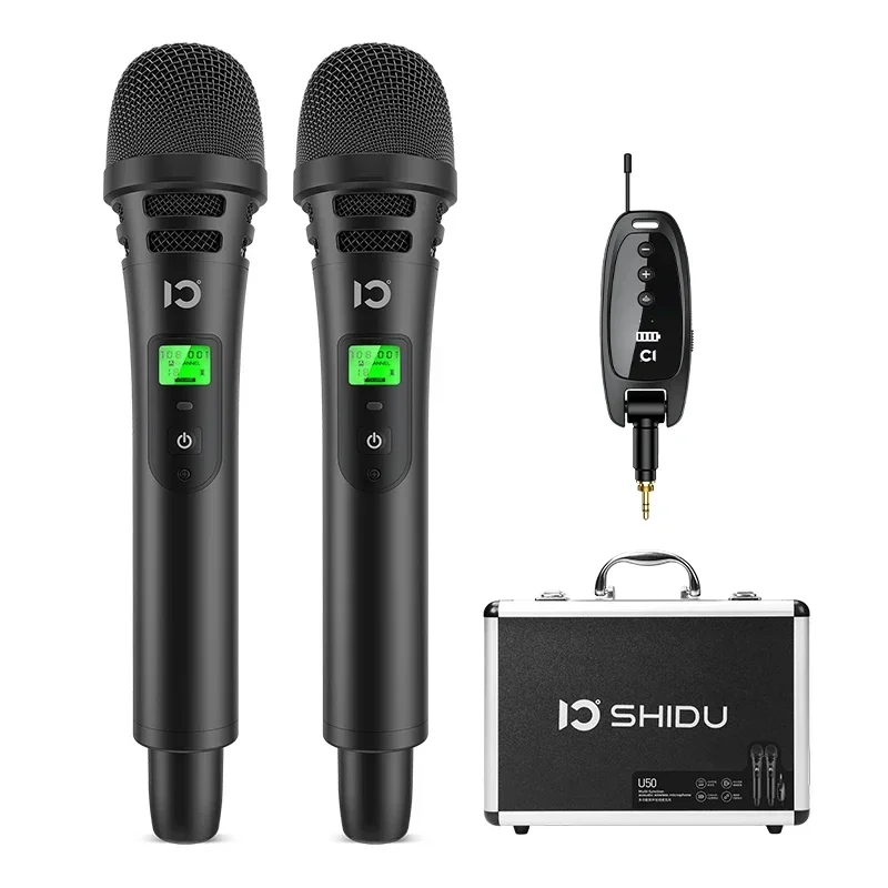 SHIDU Dynamic Aluminium Shell Portable UHF Wireless Mic System Handheld Karaoke Microphone With Rechargeable Transmitter