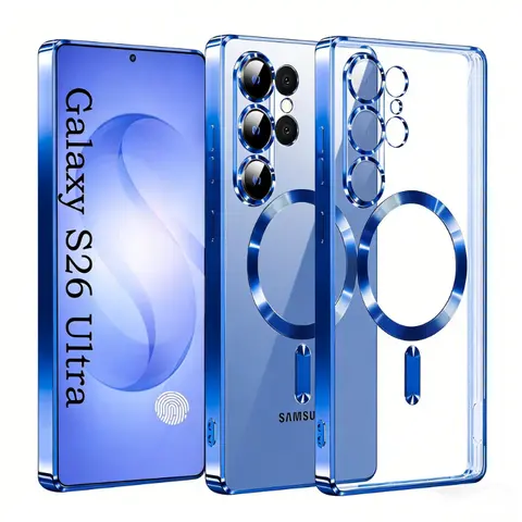 Samsung Galaxy S26 S25 S24 S23 S22 S21 Ultra Plus FE Note 20 için Lüks Şeffaf Kaplama Manyetik Kablosuz Şarj Kılıfı