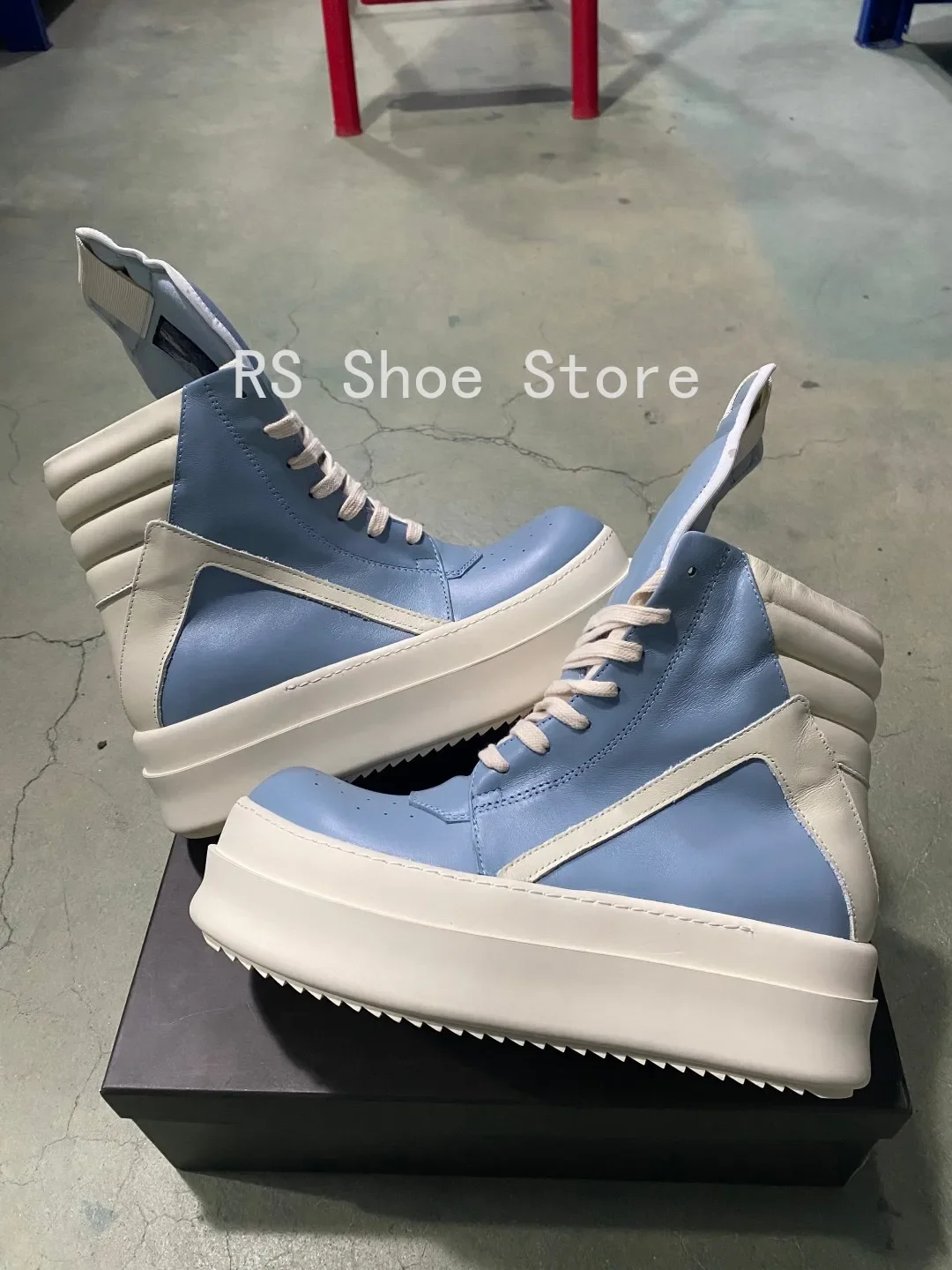 

Ro Classic Designer Men Shoe Women Sneaker Ice Blue Leather Ankle Boot High Top Casual Shoes Zipper 6cm Thick Sole Boots