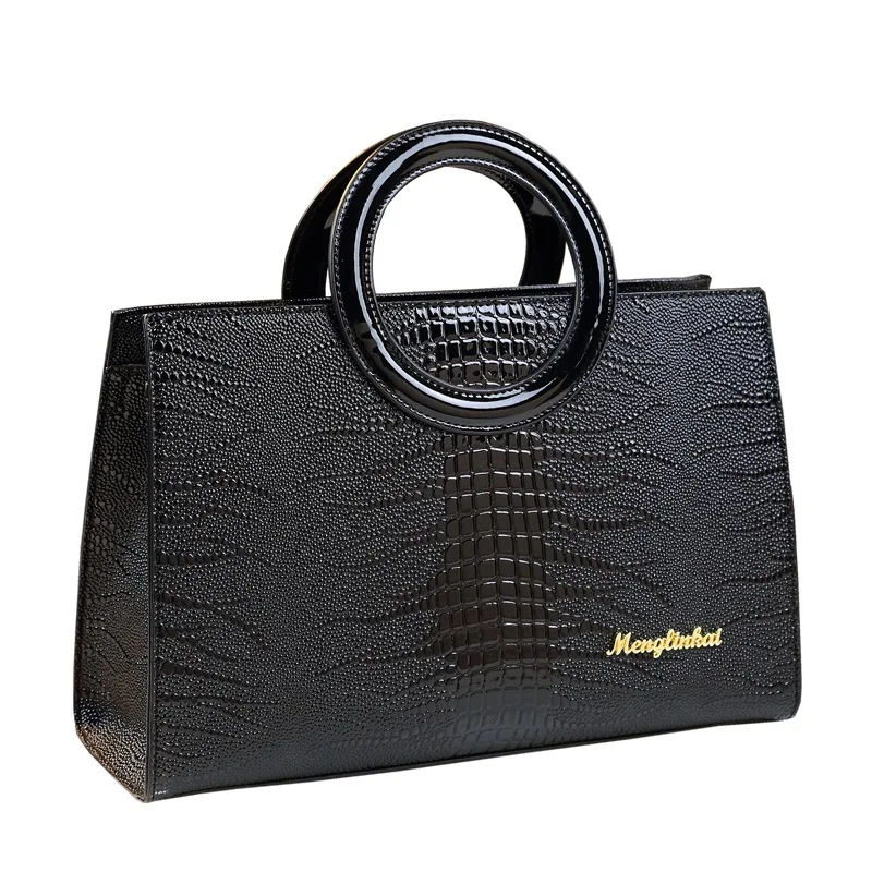 2026 New Niche High-End Black Tote Bag, Simple and Elegant Pattern Crossbody Handbag Middle-Aged People