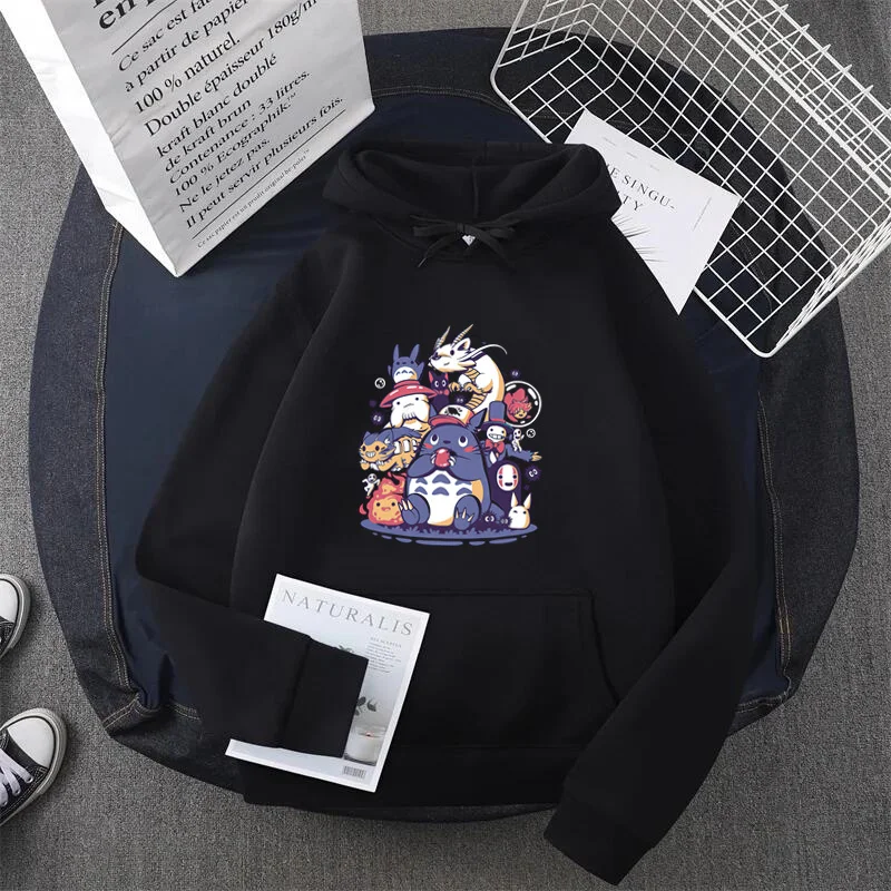 Hayao Miyazaki Totoro Spirited Away anime impresso esporte casual manga comprida Harajuku Kawaii casual masculino manga comprida multi moletom com capuz