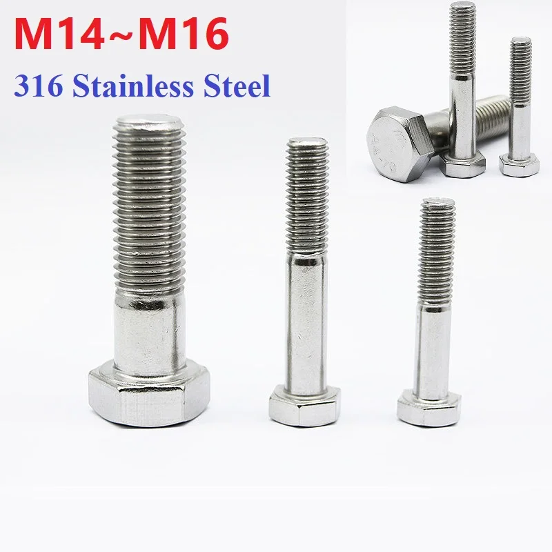 Partial Thread External Hex Head Screws M14 M16 316 Stainless Steel Half Thread Half Tooth External Hexagon Head Bolt New