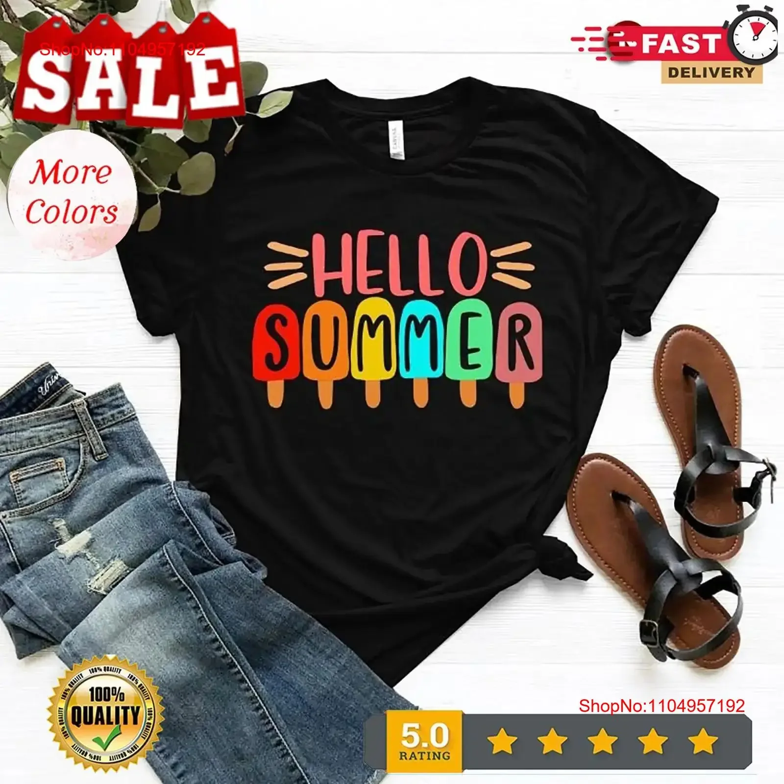 

Summer T Shirt Hello Funny Ice Cream vintage Washed Versatile Stylish Comfortable Breathable Unisex Slightly
