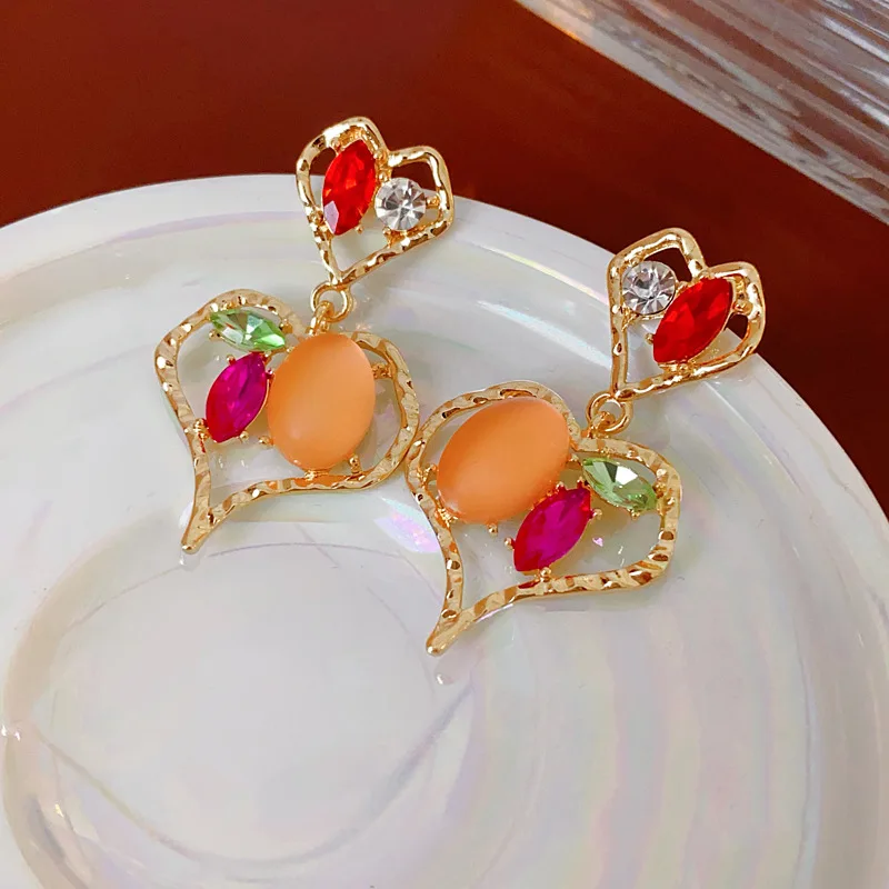 Heart Inlaid Rhinestone Earrings for Women Korean Girl Heart Drop High-grade Temperament Female Accessories Wedding Gifts