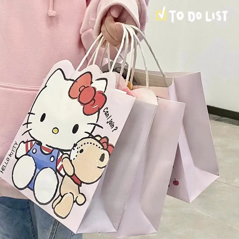 

Hello Kitty Sanrio Girls Gift Kawaii Cartoon Tote Handbag Puppy Birthday Holiday Party Favor Bags Ins Fashion Packaging Paper