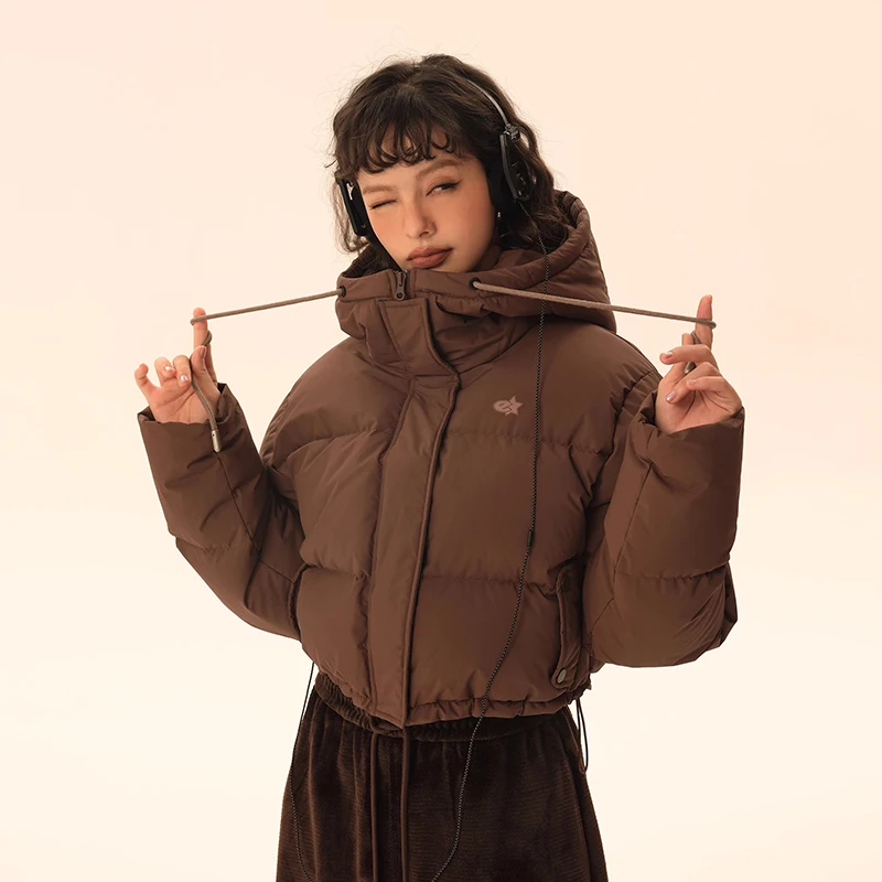 

Women Winter Jacket Short Hooded Parkas Casual Solid Color Thicken Warm Cotton-padded Outerwear Coats Female