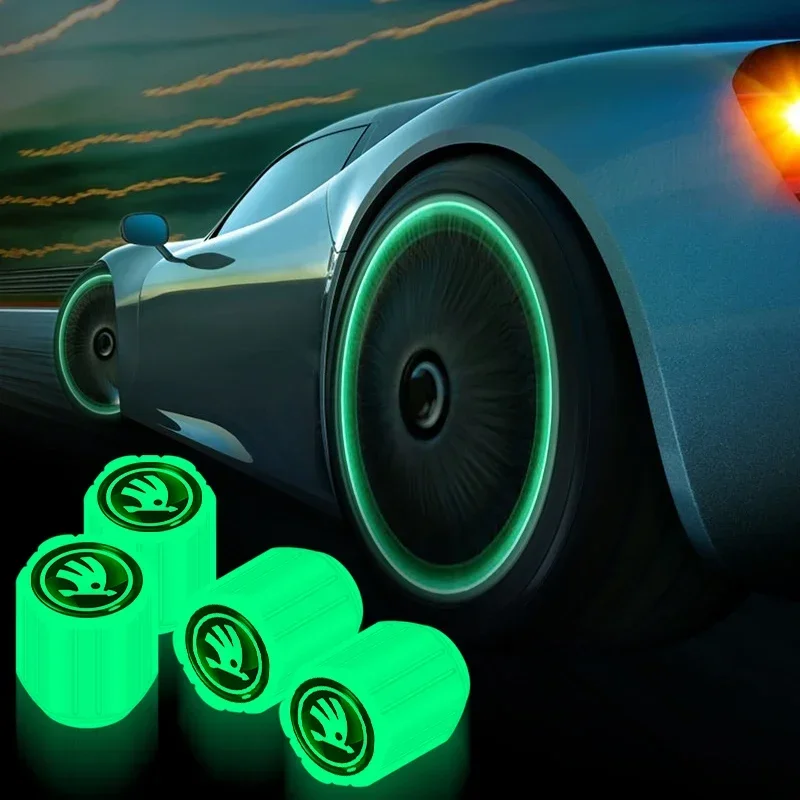 سيارة مضيئة غطاء صمام الإطارات غطاء فوهة الهواء لسكودا اوكتافيا MK2 MK3 2 3 A7 فابيا كاروك كودياق رائع السريع Kamiq سكالا اليتي #1