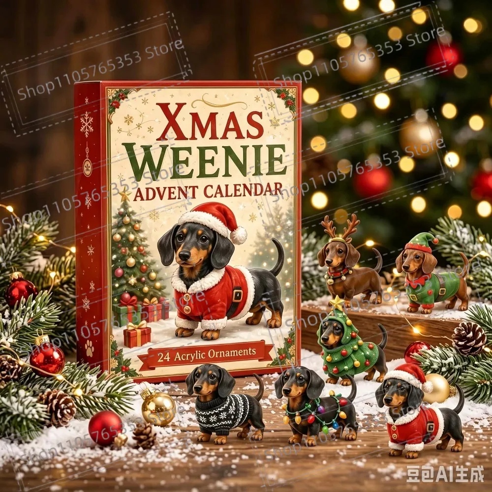 2026 3D Niedlicher Hund Weihnachts-Adventskalender 24-Tage-Countdown-Kalender 3D-Ornament Dackel Weihnachtsdekoration Geschenke