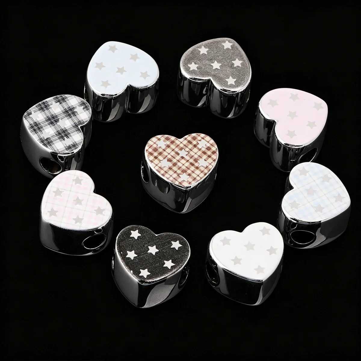 8pcs/16pcs Random Color Acrylic Beads,21*19mm Plaid Star Heart Spacer Beads for DIY Handmade Jewelry Making Supplies