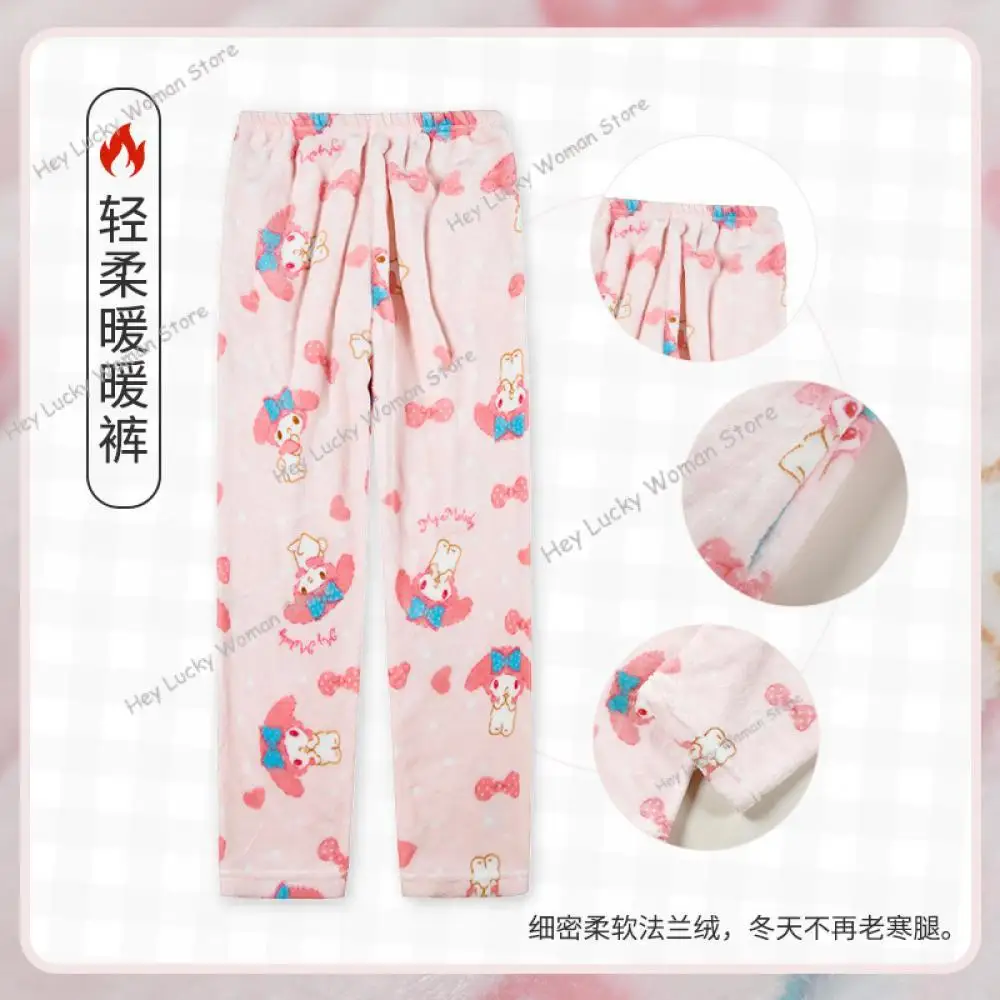 Cartoon Hello Kitty Cinnamoroll Anime Y2K Flannel Pant Kawaii Kuromi My Melody Women's Warm Woolen Cartoon Casual Loose Pants