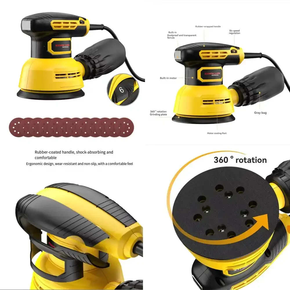 

5-Inch Random Orbital Sander 12000RPM Electric Orbital Sander with 6 Various Speeds