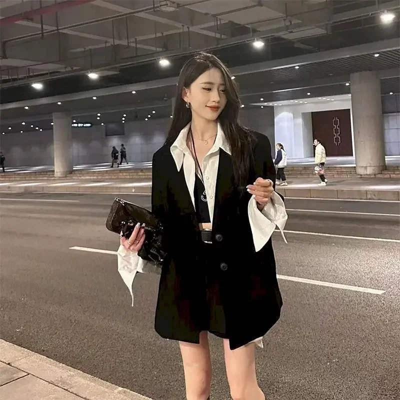 UNXX Set Women Autumn Spring Korean Style Suit Jacket + French Skirt Fashion Two-piece    High Street Blazer Sets