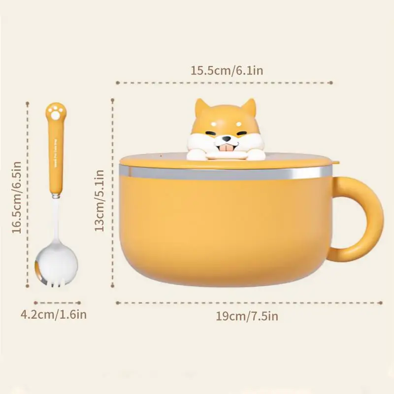 Cartoon Cute Dog Instant Noodle Bowl Stainless Steel With Lid Large Fruit Salad Bowl Student Dormitory Portable Lunch Box 1000ML