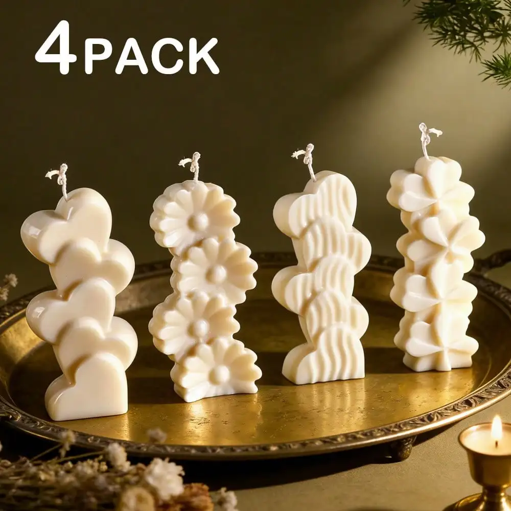 4pcs/set Stacked Love Flower Clover Silicone Mold Geometric Column Heart Candle Mold Stacked Chrysanthemum Shape Making Tool
