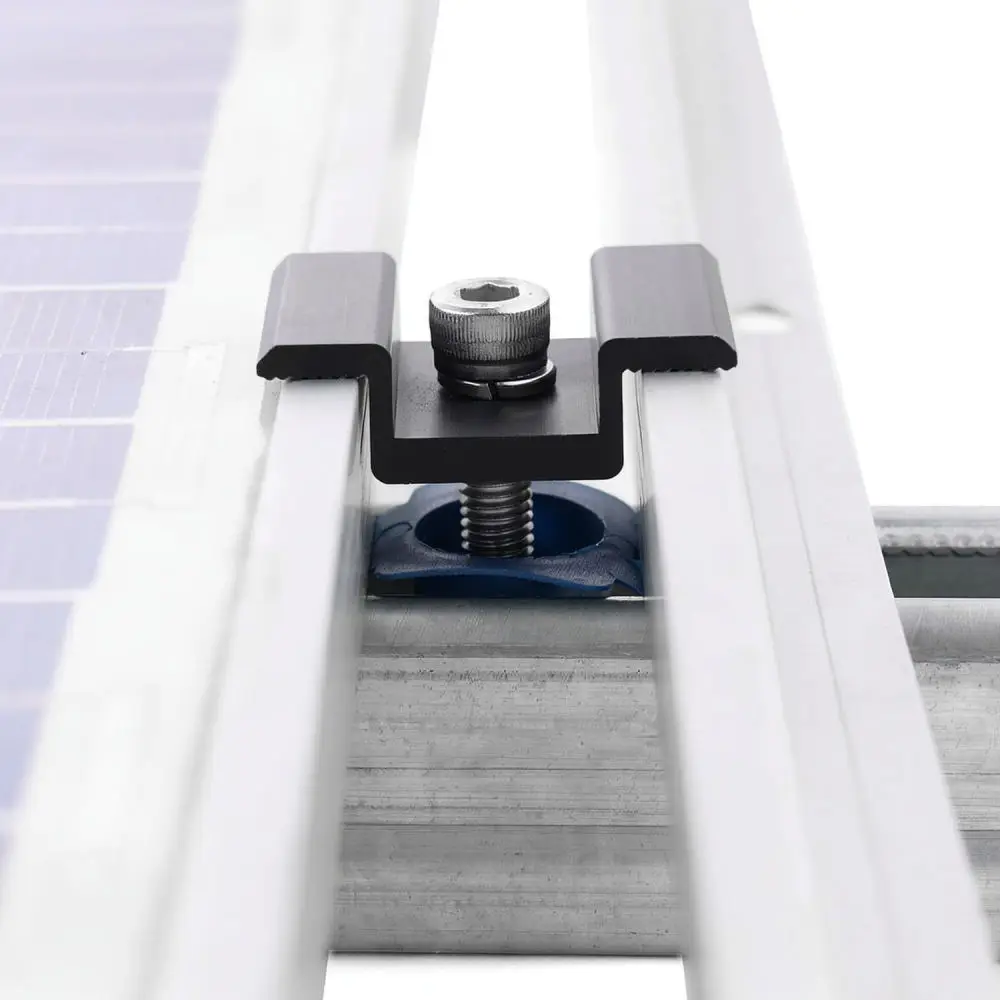 Aluminum Solar Mid Clamp Holder Kit Black Anodized Mounting Bracket For Photovoltaic Panel Installation Accessory Tool