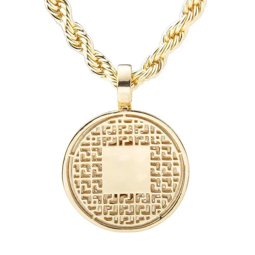 Gold Cuban with Pendant Round Pendant Portrait Hip Hop Men's and Women's Necklace Fashion Gold Plated Zircon Jewelry Items