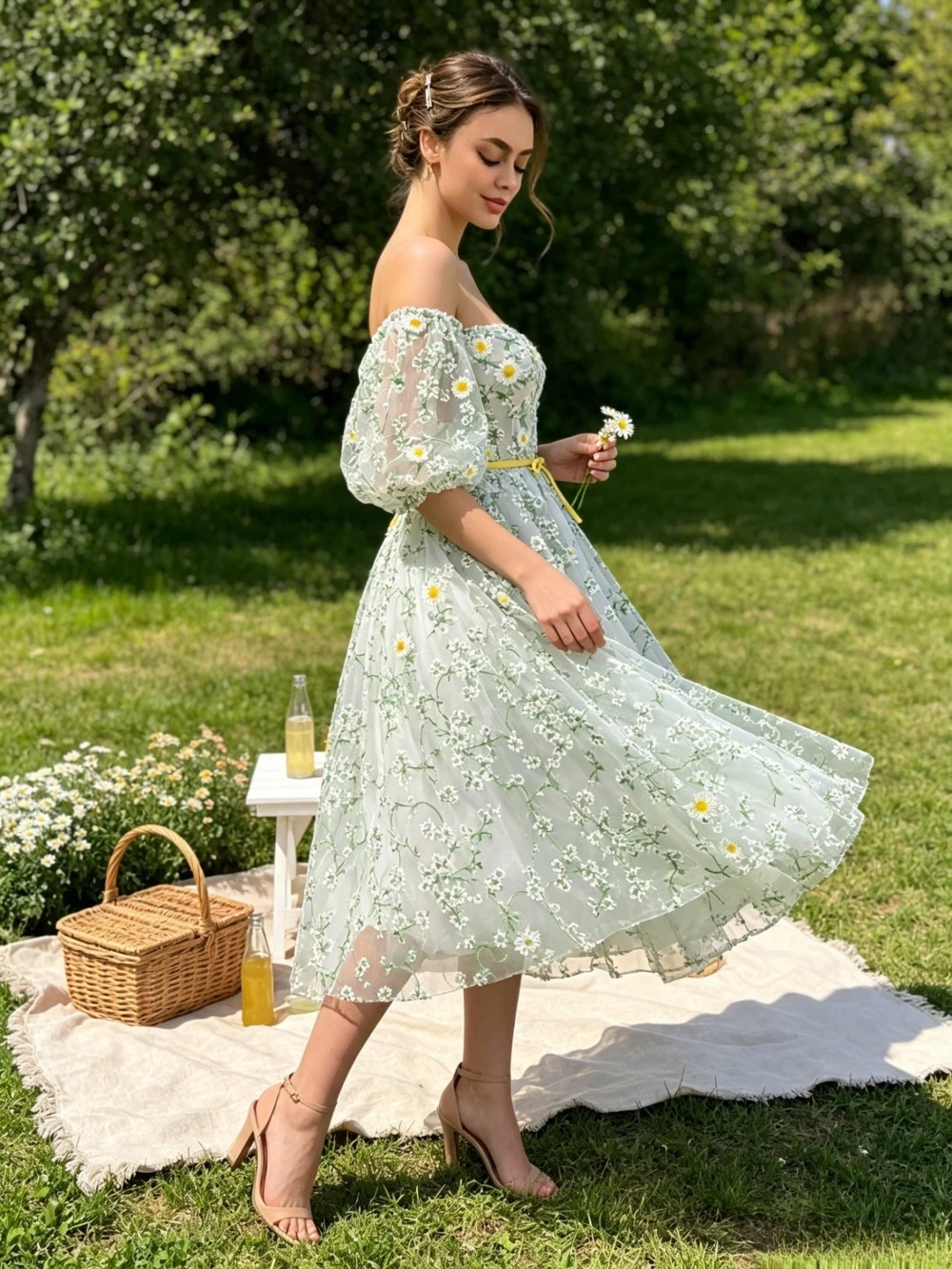 Customized Fashion Off Shoulder Patchwork Fluffy Sleeves Evening Gown 2026 New Romantic Waist and Backless Garden Party Dress