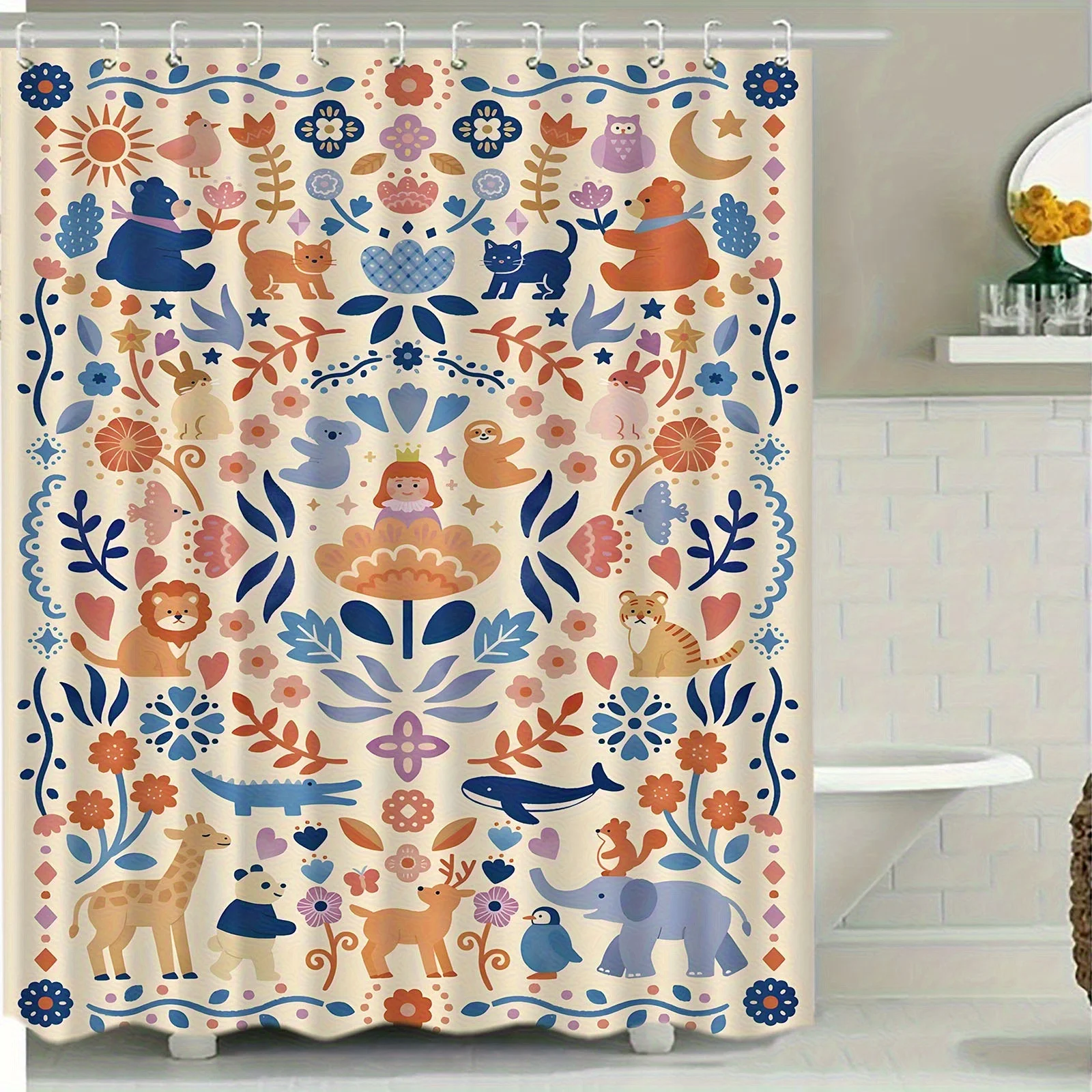 

1 шт., простая занавеска для душа с рисунком — элегантный натуральный дизайн, подходит для различных сцен, включая 12 крючков, полиэфирная ткань