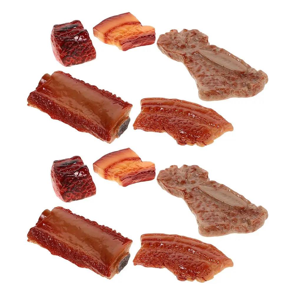 10 Pcs Simulated Ribs Artificial Food for Display Braised Pork Lifelike Fake Meat Model Resin Cured