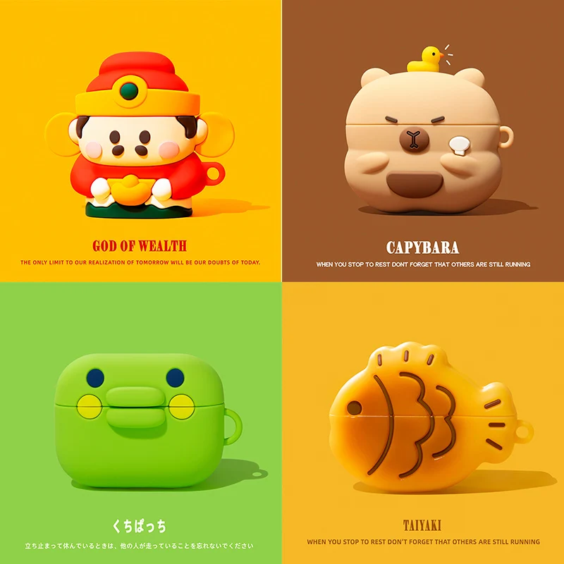 

3D чехол с изображением бога богатства для AirPods Pro 3, силиконовый мягкий чехол с капибарой для наушников AirPods 4 3 2 1, чехол для зарядки