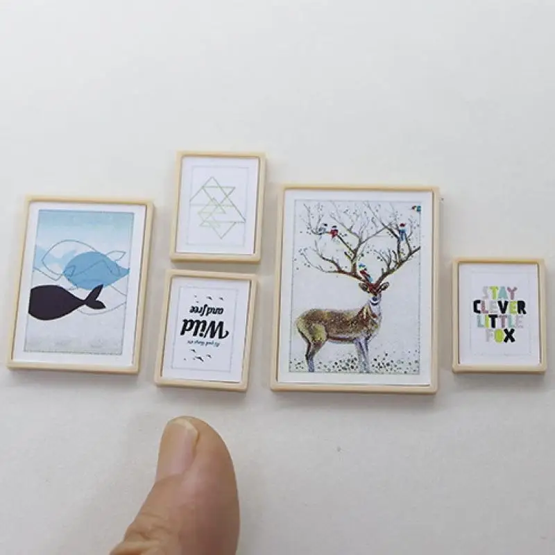 1세트 인형 집 DIY 액세서리 1:12 인형 집 미니어처 빈티지 벽화 사진 벽 장식