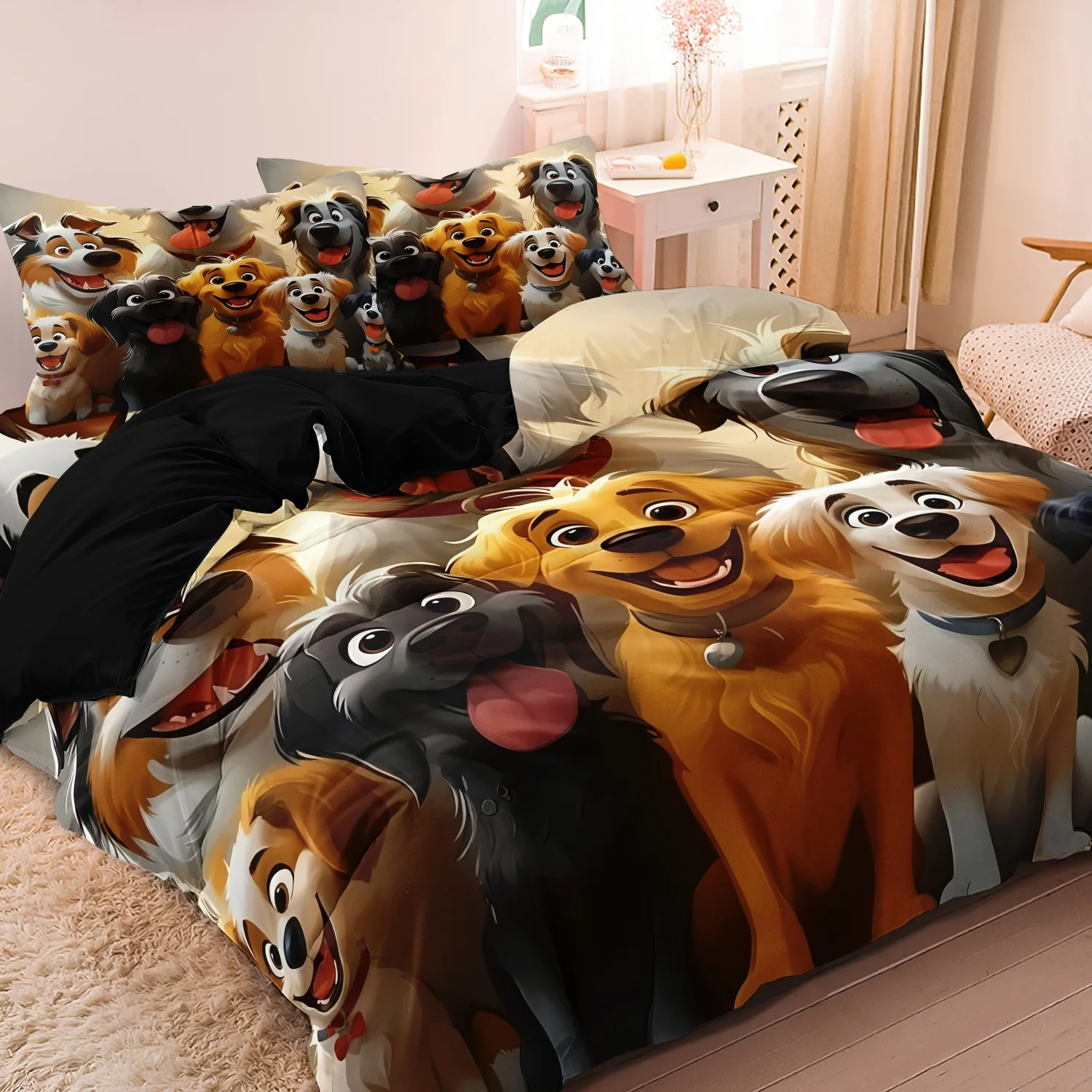 3pcs 3D Cute Dog Group Print Duvet Cover Set - Dog High-Definition Print All-Season Home & Dormitory - Life Is Better with