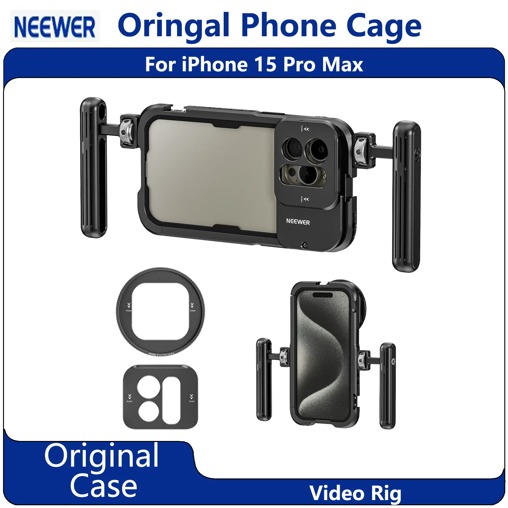 

Original NEEWER Phone Cage Video Rig For iPhone 15 Pro Max with Multi Cold Shoe Mounts & 1/4" Thread for Cinematic Shooting