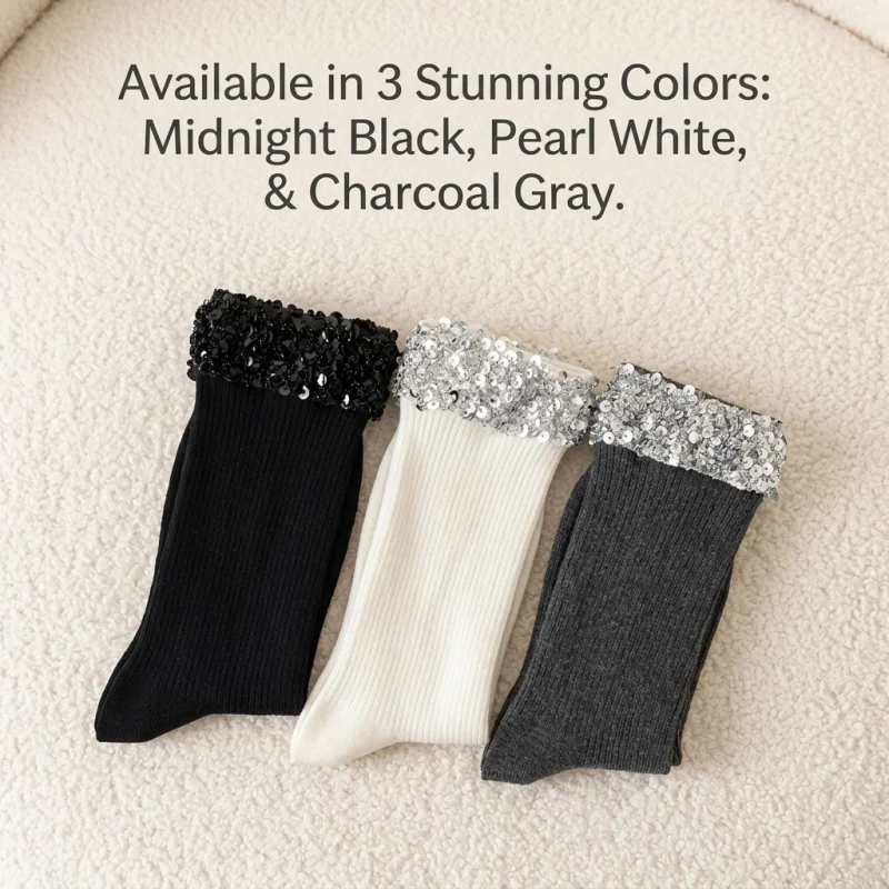 Women's Sparkly Sequin Trim Ribbed Ankle Socks Glitter Fringe Crew Socks for Party Club Daily Dress Casual Streetwear