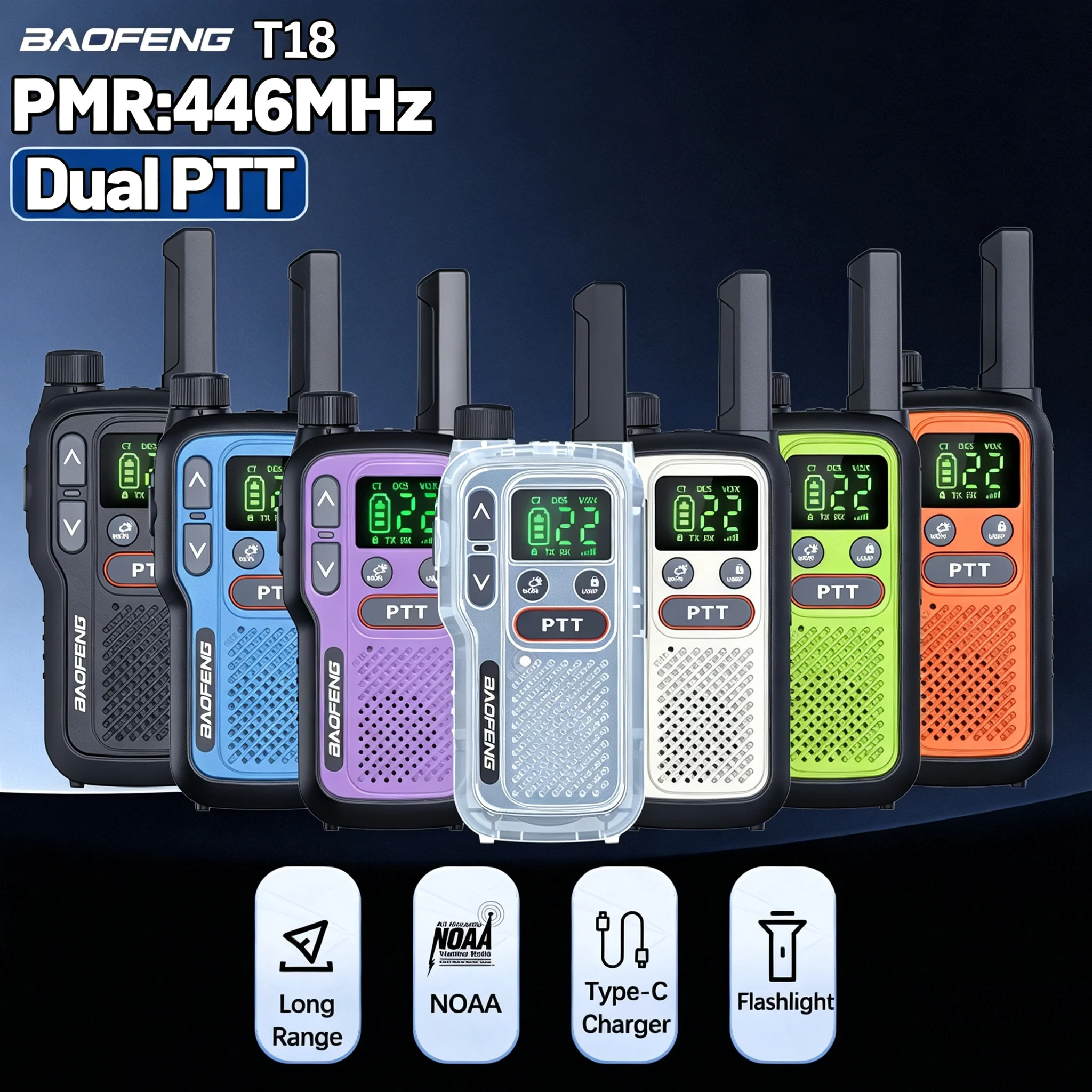 2PCS BAOFENG BF-T18 Mini Walkie Talkie PMR 446 Dual PTT VOX USB-C Charger Portable Family Two Way Radio For Camping Outdoor