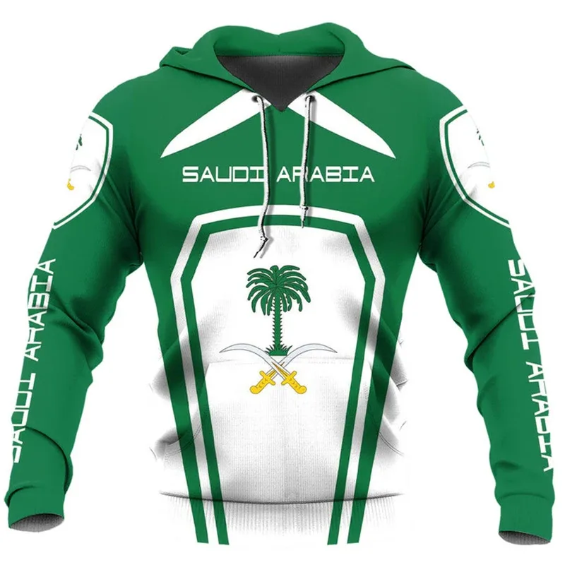 1 Piece Custom Your Picture Saudi Arabia Flag Map Pattern Sweatshirts SA National Emblem Hoodie For Men Clothing Daily Casual Ma