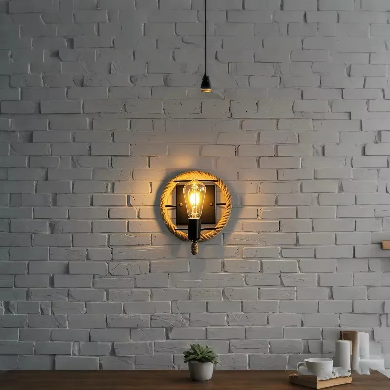 Hemp Rope Wall Lamp Retro Industrial Style Creative Country Restaurant Coffee Shop Bar Aisle Wall Lamp Decorative Lamp