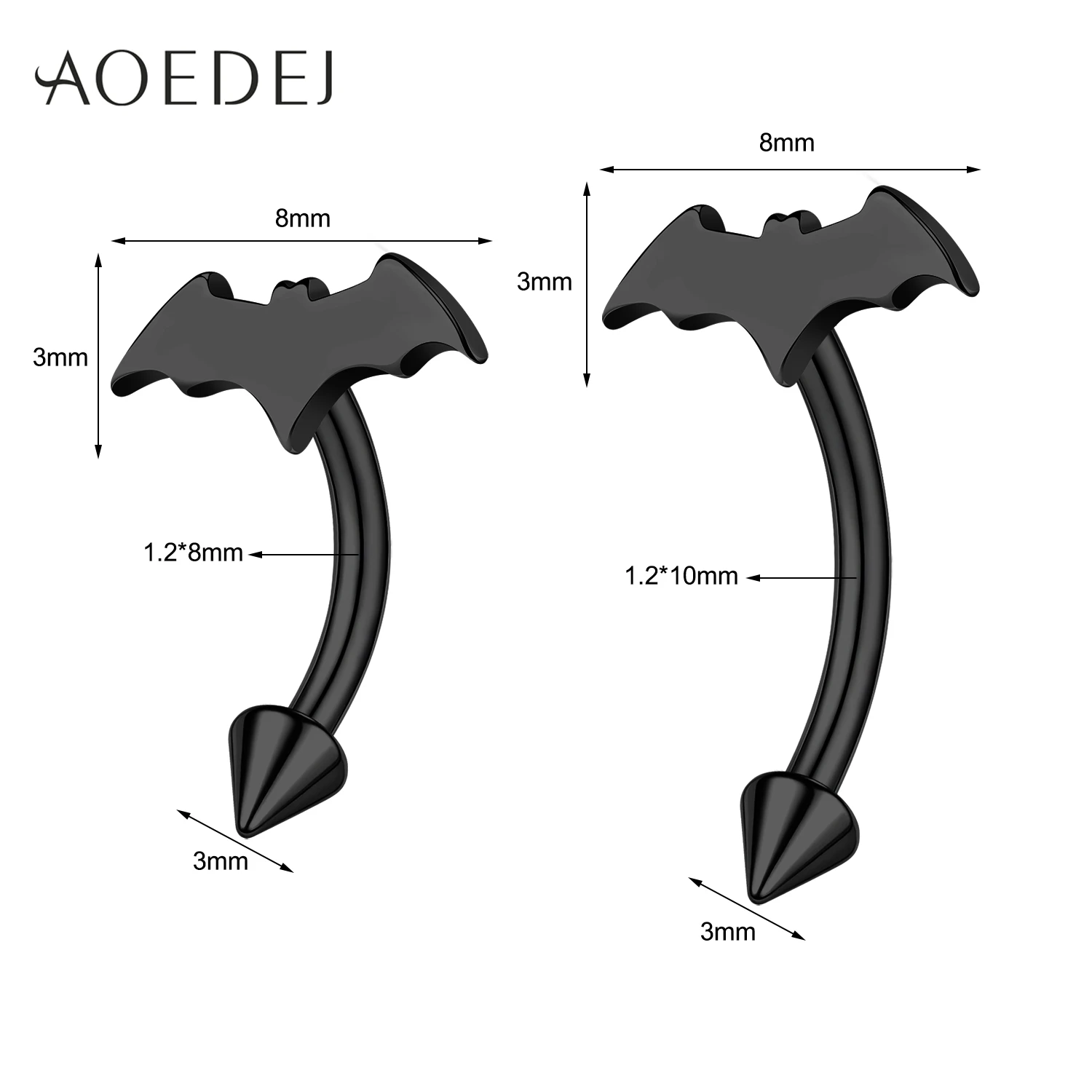AOEDEJ 1 PC Punk Gothic Style 16G Stainless Steel Eyebrow Rings 8/10MM Curved Eyebrow Piercing Halloween Body Piercings Jewelry